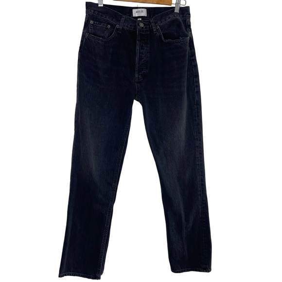 Agolde ‘Lana’ Black Button Fly High Rise Straight Leg Denim Jeans Size 28 - Picture 2 of 7